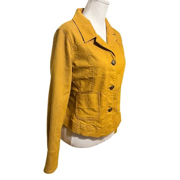 Live a Little Mustard Yellow Denim Blazer Jacket Size Medium dopamine dressing - Picture 3 of 9